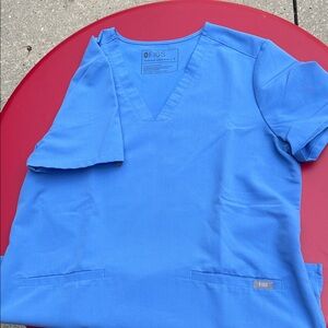 Figs Classic Blue V-Neck Scrub Top